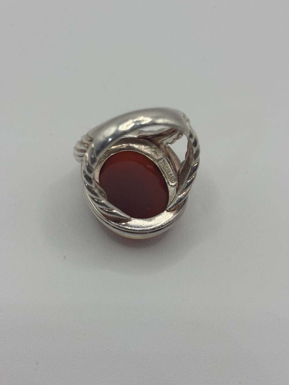 Sterling Silver and Gold Tone Faceted Carnelian Ring Size 7.75